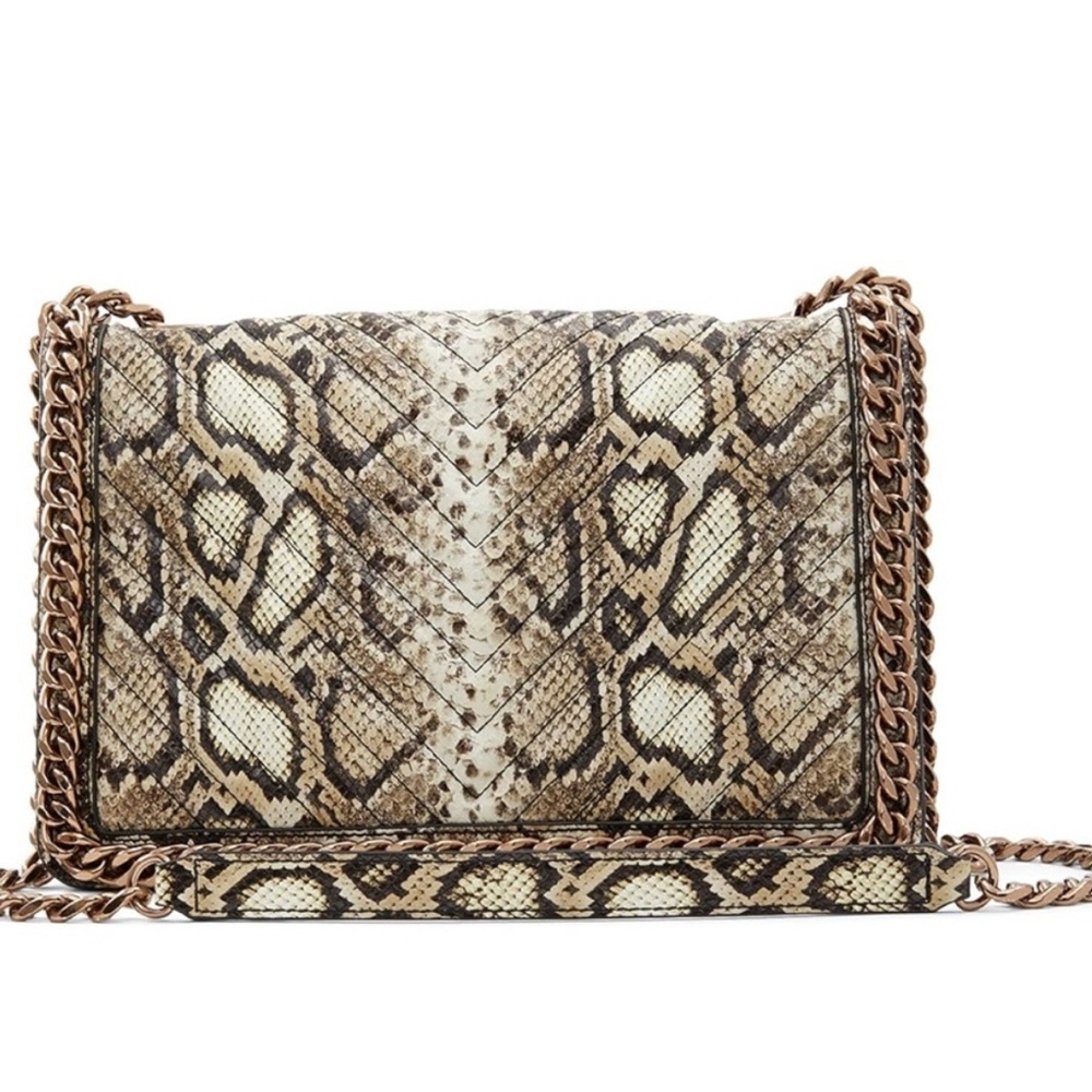 Aldo Greenwald Snake Print Crossbody Bag - Brown and Cream with adjustable chain